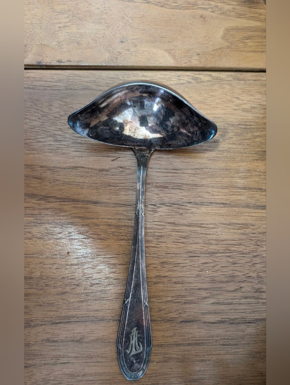 Antique WMF Silver Plated Double Spout Sauce Gravy Ladle Ostrich Mark c 1905